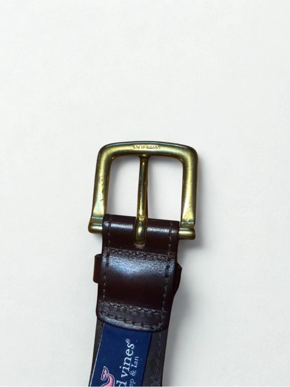Vineyard Vines Pink Whale-Pattern Leather Belt with Gold Buckle